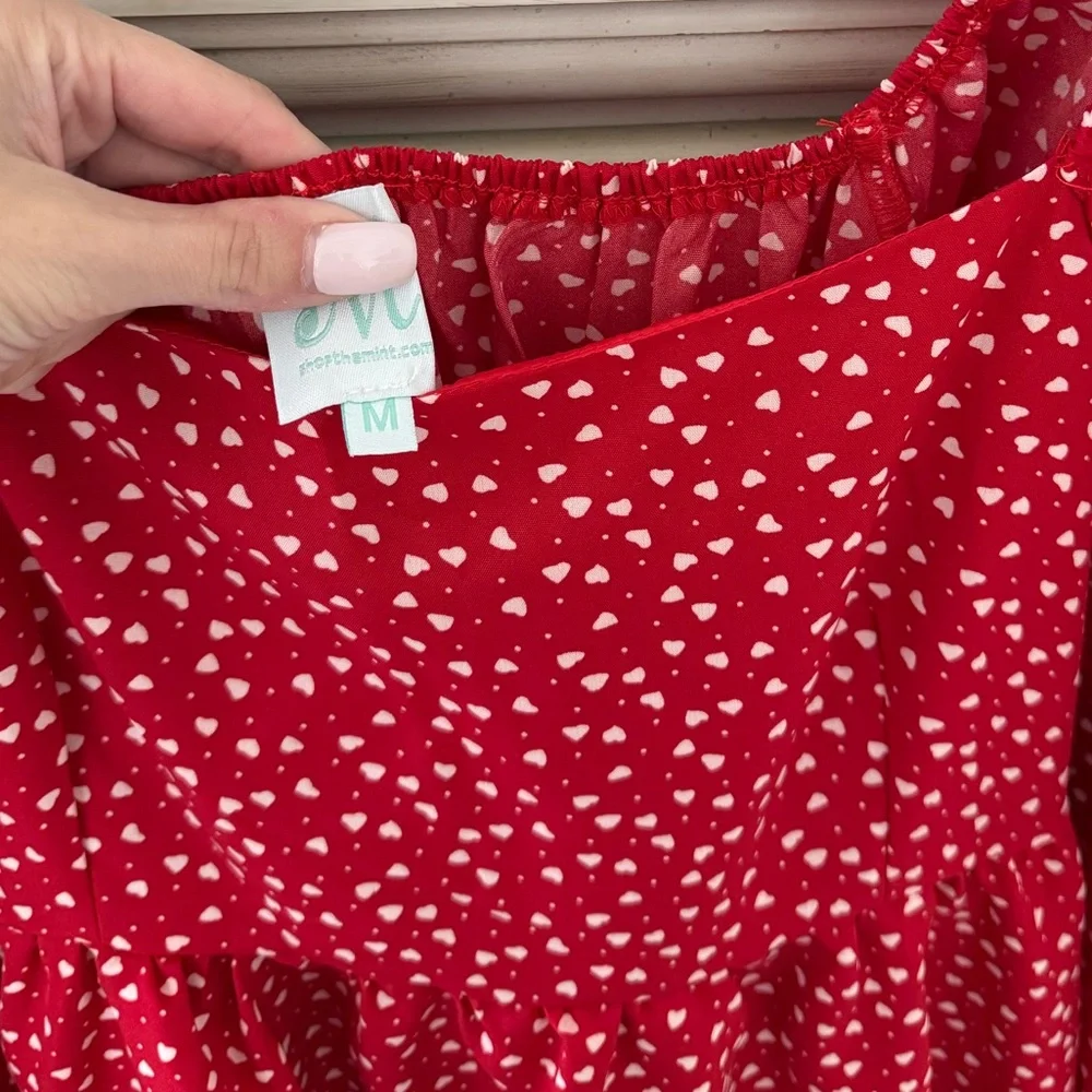 Red Hearts Milkmaid Babydoll Dress - Picture 4 of 5